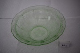 Cherry Blossom Fruit Bowl, Green Depression Glass, 8 1/2