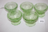 5 Cherry Blossom Champagne/Tall Sherbet, Green Depression Glass, 2 3/4