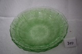 2 Cherry Blossom Rim Soup Bowls, Green Depression Glass, 7 3/4