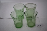 4 Cherry Blossom Flat Tumblers, Green Depression Glass, 4 1/4