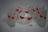 Flamingo Pitcher & 6 Glasses, Plastic, Pitcher 8