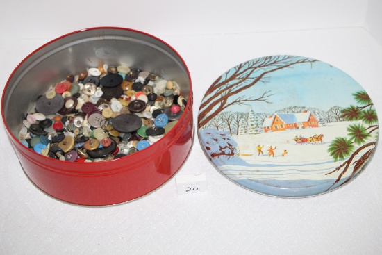 Vintage Tin & Assorted Buttons, Tin-10" round