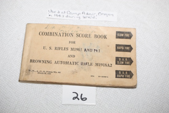 Combination Score Book For U.S. Rifles M1903, M1, Browning Automatic Rifle M1918A2, 1942