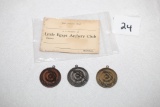 Vintage Archery Medals, circa 1950, Each 1 1/8