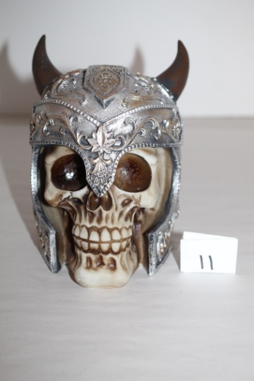 Skull With Helmet, Plastic, 6"H