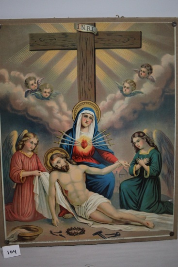 Vintage Beneath The Cross Print, #2120, Bottom Reads: "Notre Dame Des Sept Douleurs,