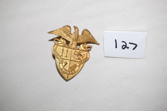 St. Johns Military Academy Hat Badge, Laborare Ludere Orare, Brass, 2" x 2"