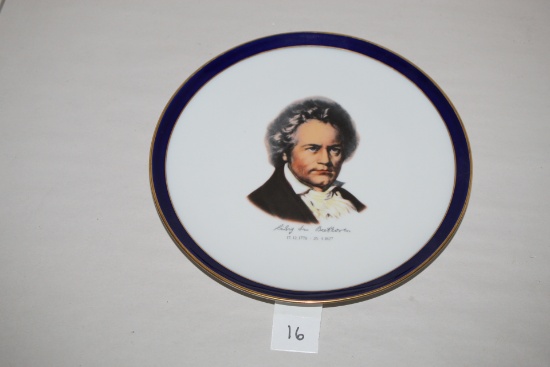 Ludwig Van Beethoven Plate, Echt Cobalt, Bavaria, Schumann Arzberg Germany, 10 1/2" Round