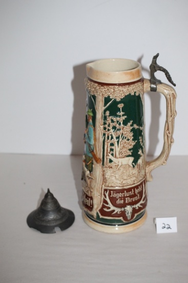 Weidman's 14"Heil German Beer Stein, Germany, #62 E On Bottom, 11 1/2" Not Including Lid