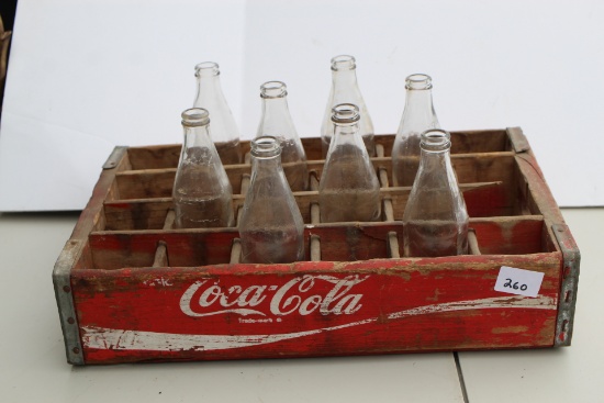Wooden Coca Cola Crate With Vintage Coke Bottles, 18 1/2" x 12" x 4"