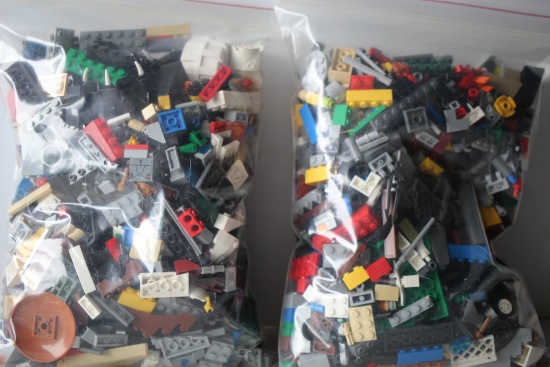2 Bags Of Assorted Legos, Bag Sizes 11" x 9"