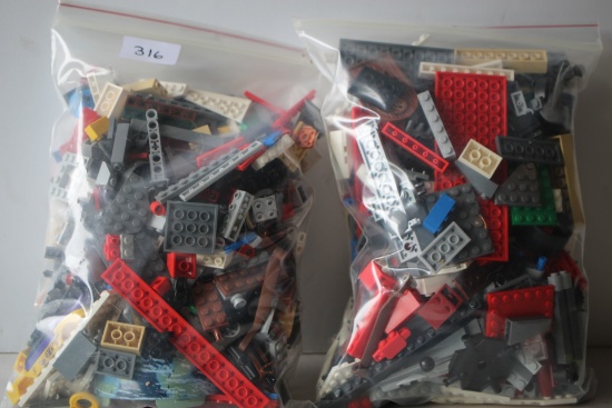 2 Bags Of Assorted Legos, Bag Sizes 11" x 9"