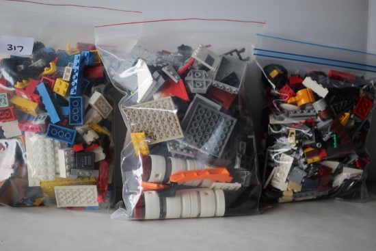 3 Bags Of Assorted Legos, Bag Sizes 10" x 8", 8" x 7"