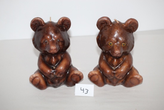 2 Vintage Brown Teddy Bear Candles, 6"