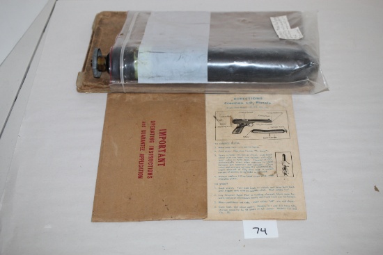 Crosman CO2 Pistol Refill Cylinder & Instruction Manual, circa 1952, 13"L, LOCAL PICK UP ONLY