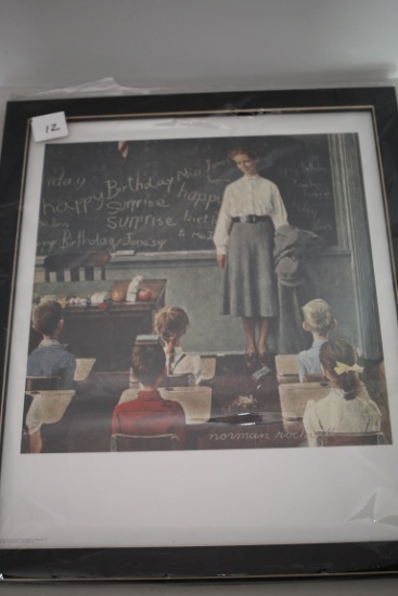 Framed Under Glass Norman Rockwell Happy Birthday Miss Jones Print