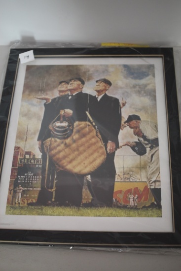 Framed Under Glass Norman Rockwell Tough Call-Bottom Of The Sixth Print