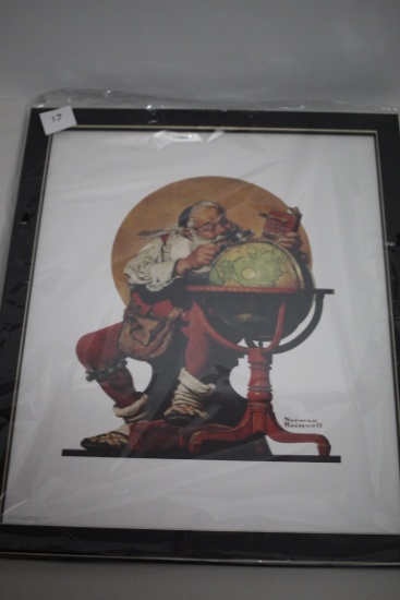 Framed Under Glass Norman Rockwell Santa At The Globe Print, Sealed