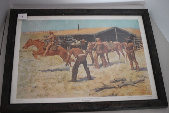 Framed Under Glass Frederic Remington, The Coming And Going Of The Pony Express Print, A.A. Inc.