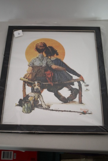 Framed Under Glass Norman Rockwell The Spooners Kids Sunset Print