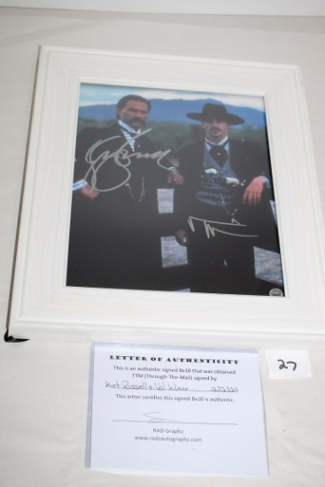 Signed & Framed Kurt Russell & Val Kilmer Picture, COA, #232324, 13" x 11" incl. frame