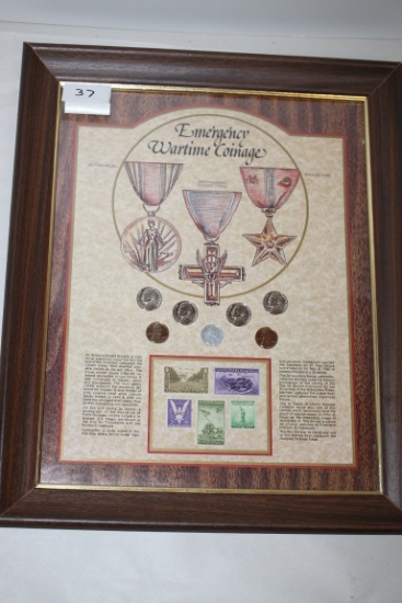 Framed Emergency Wartime Coinage, 16 1/2" x 13 1/2"