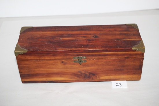 Wooden Box With Brass Corners, 12" x 4 1/4" x 4"