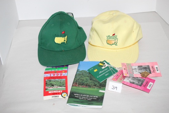 Masters Golf Memorabilia, Augusta National Caps, 1999 & 2001 Pins, 1999 & 2001 Practice Round