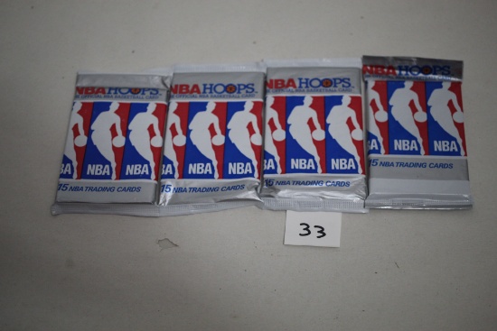 4 Packs NBA Hoops Trading Cards, Unopened