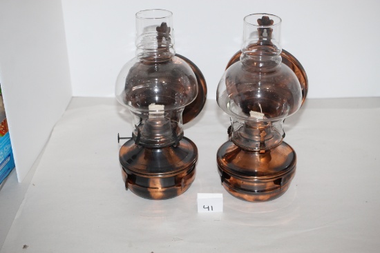 Lamplight Farms Metal Wall Mount Oil Lamps, Metal Reflector, 10 1/2"H incl. globe x 4 1/2" Round