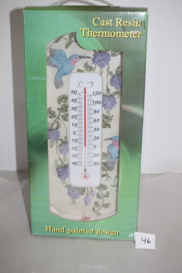 Cast Resin Indoor/Outdoor Thermometer, Hand Painted, NIB, Approx. 15" x 6"
