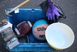 Tote With Basketball, Football, Vintage Pyrex Bowl, LED Projection, Garden Genie Gloves, Misc.