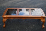 Clawfoot Coffee Table With Beveled Glass Inserts, 52