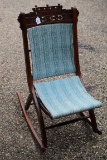 Small Antique Rocking Chair, Wood & Fabric, 31