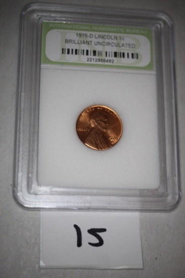 1976-D Lincoln Penny, Brilliant Uncirculated, International Numismatic Bureau, 2212856482