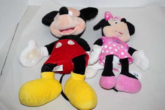Mickey Mouse Plush-18 1/2", Minnie Mouse Plush-14", Disney, Smoke Free