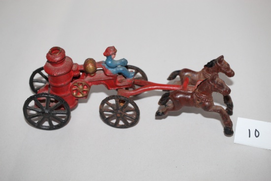 Vintage Cast Iron Horse Drawn Fire Wagon, 9"