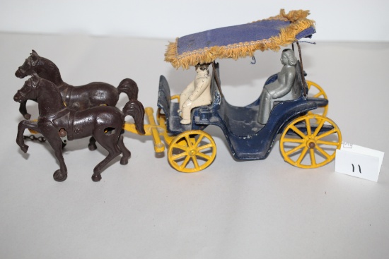 Vintage Cast Iron Horse Drawn Buggy, 11"