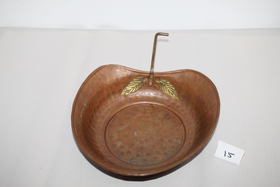 Vintage Hammered Copper & Brass Apple Shaped Bowl Wall Decor, 11 1/2" x 8 3/4"W