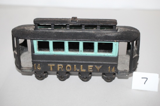 Vintage Cast Iron Trolley, #14, 7 1/2"L x 4"H