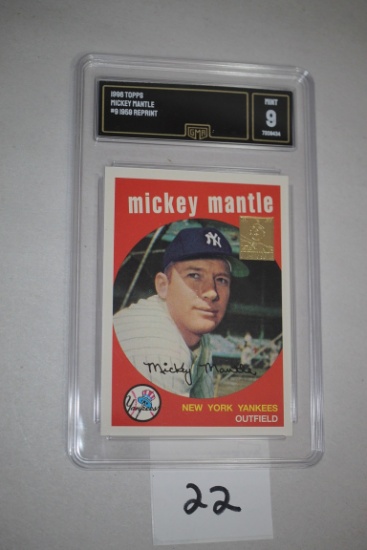 Graded 1996 Topps Mickey Mantle Card, 1959 Reprint, #9, GMA Grading 9, Mint, 7208434