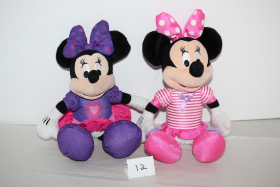 2 Minnie Mouse Plush Dolls, Disney, 11" Each, Smoke Free