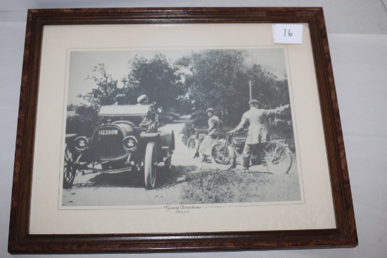 Framed Picture, Giving Directions, Circa 1912, 17" x 14" Including Frame