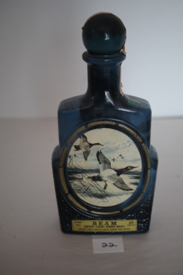 Vintage Jim Beam Canvasback Ducks Blue Decanter, Empty, J. Lockhart, 10 3/4" x 5" Wide