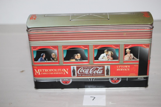 Coca Cola Metropolitan Cable Car Service Tin, 8 1/2" x 2 1/2" x 5 1/2"H