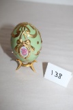 Faberge Imperial Jeweled Egg & Stand, Sage Green, 96 TFM, Egg-2 3/4