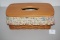 2002 Longaberger Tissue Basket With Wooden Lid, Handwoven, Fabric Liner