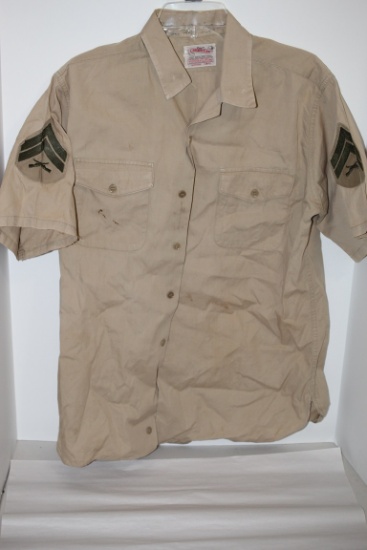 US Marine Corps Uniform Shirt With E-4 Corporal Chevrons, Creighton, Size Medium