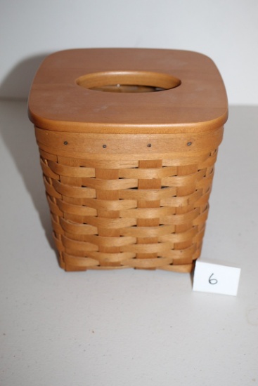 2003 Longaberger Tissue Basket With Wooden Lid, Handmade, Plastic Insert