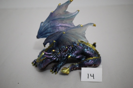 Purple Dragon Figurine, Resin?, 5 1/2" x 5 1/4"H